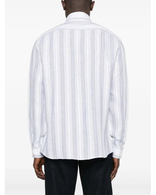 Brunello Cucinelli White Striped Linen Shirt for men