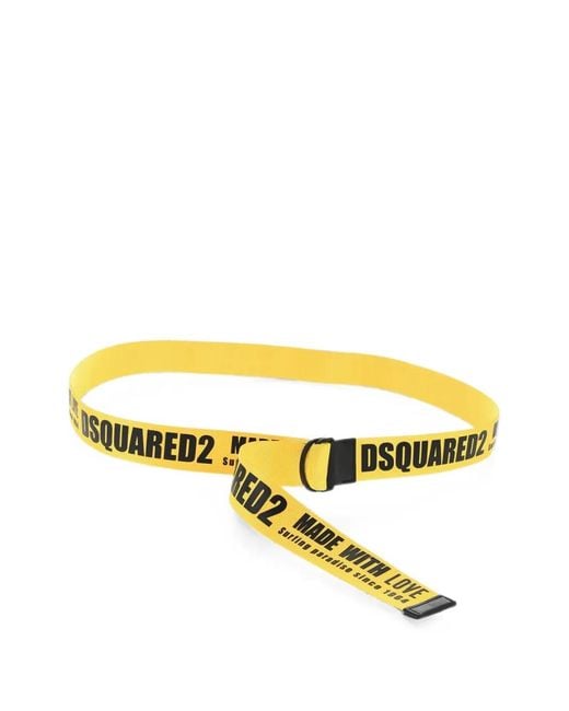 DSquared² Yellow Logo-Print D-Ring Belt for men