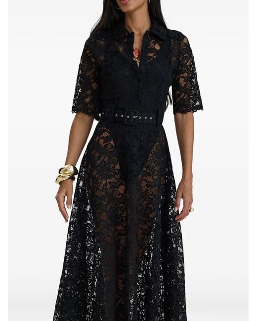 MOOS STUDIO Black Reverie Belted Lace Maxi Dress