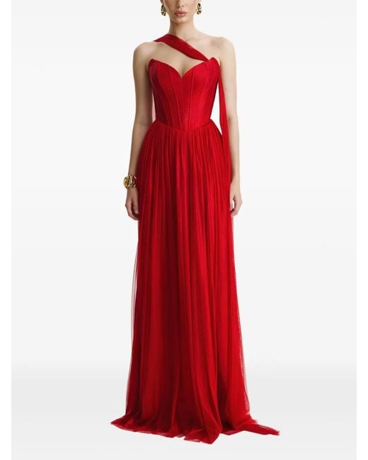 Benedetto Red Scarf-Detail Corset Maxi Dress
