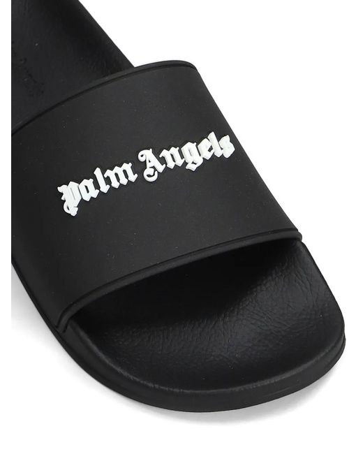 Palm Angels Black Logo Pool Slides for men
