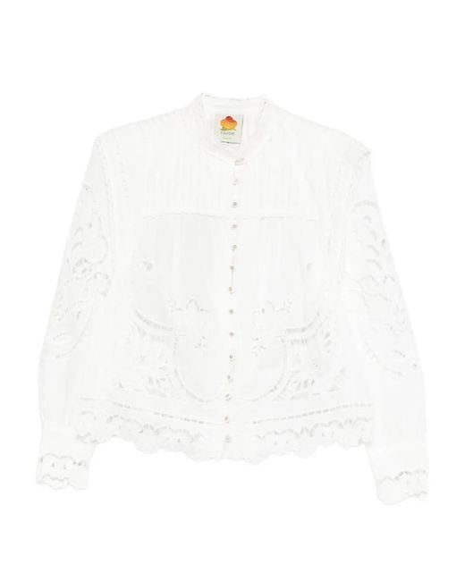 Farm Rio Top Met Geborduurd Kant in het White
