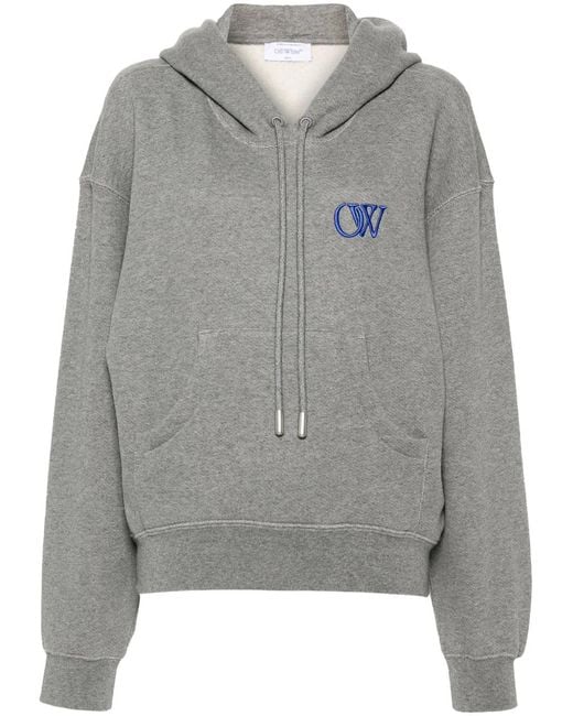 Off-White c/o Virgil Abloh Gray Off- Embroidered-Logo Cotton Hoodie