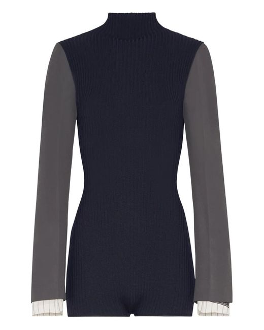 Jean Paul Gaultier Blue Ribbed Long-Sleeve Bodysuit