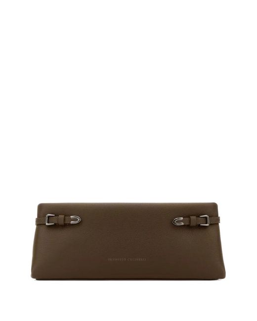 Brunello Cucinelli Brown Mud Leather Clutch Bag