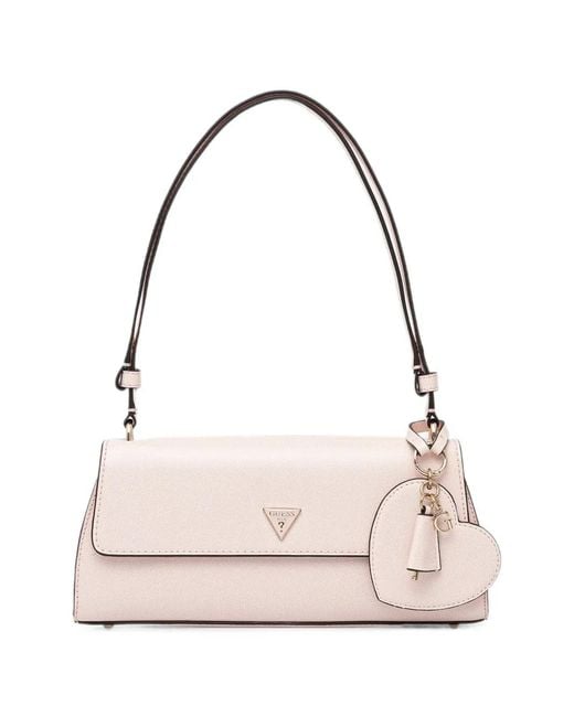 Guess Pink Isobel Heart-Motif Logo-Plaque Shoulder Bag