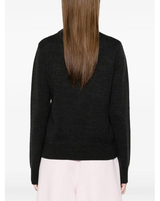 Ganni Black Appliqué Crew Neck Knitwear