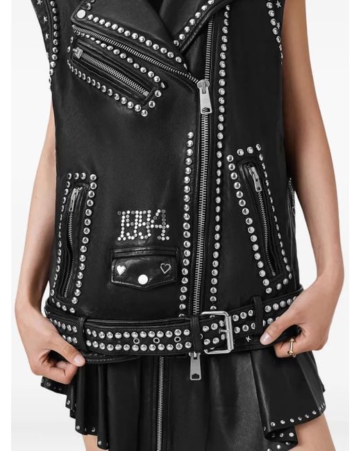 AllSaints Black Studded Leather Biker Vest