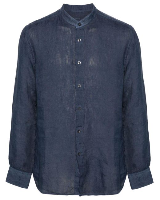 120% Lino Blue Long Sleeve Linen Shirt for men