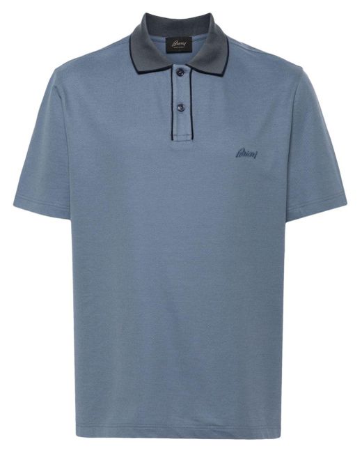 Brioni Blue Logo-embroidered Polo Shirt for men