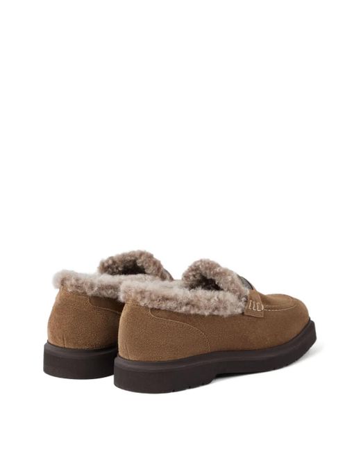 Brunello Cucinelli Brown Shearling-Trimmed Penny Loafers