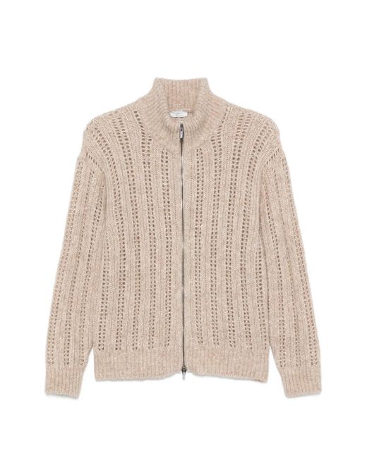Peserico Natural Open-Knit Zip-Up Cardigan