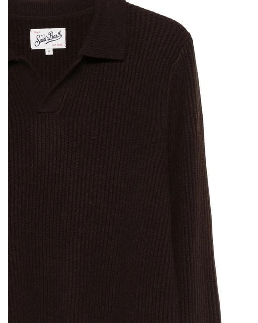 Mc2 Saint Barth Black Ribbed Collared Sweater for men