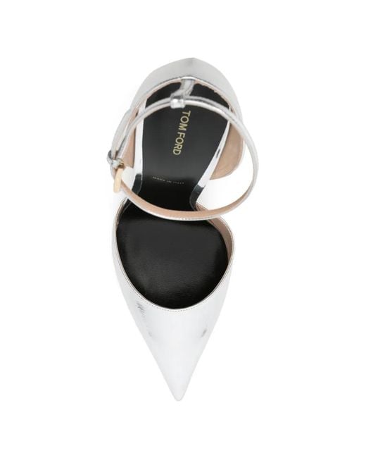 Tom Ford Metallic Point-Toe Ankle-Strap Heeled Pumps
