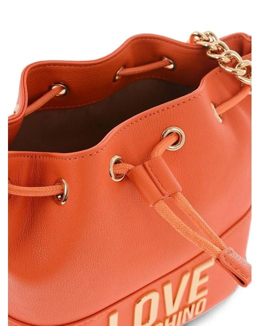 Moschino Orange Chain-Strap Bucket Bag