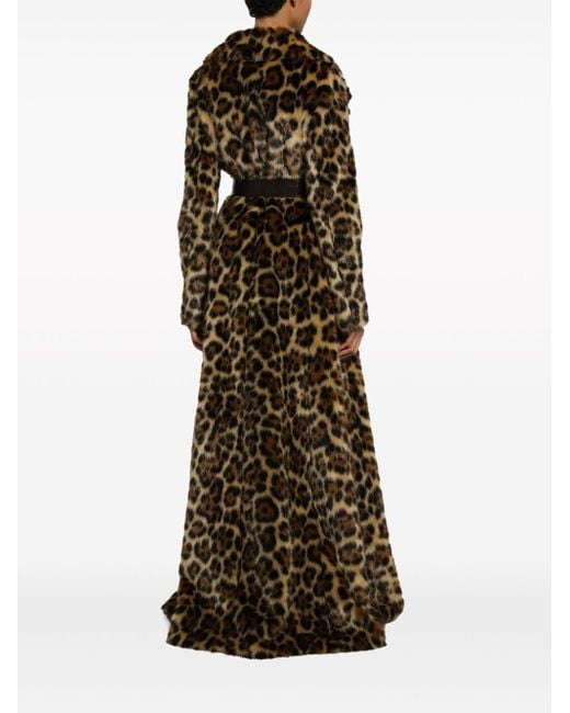 Dolce & Gabbana Brown Mantel aus Faux Fur mit Leo-Print