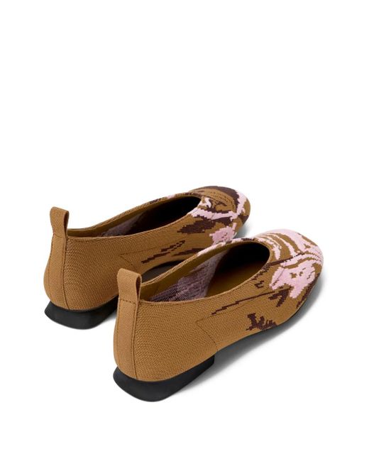 Camper Brown Floral-Pattern Ballet Flats