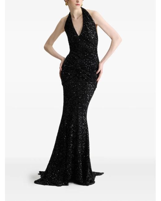 Patou Black Sequinned Halterneck Maxi Dress