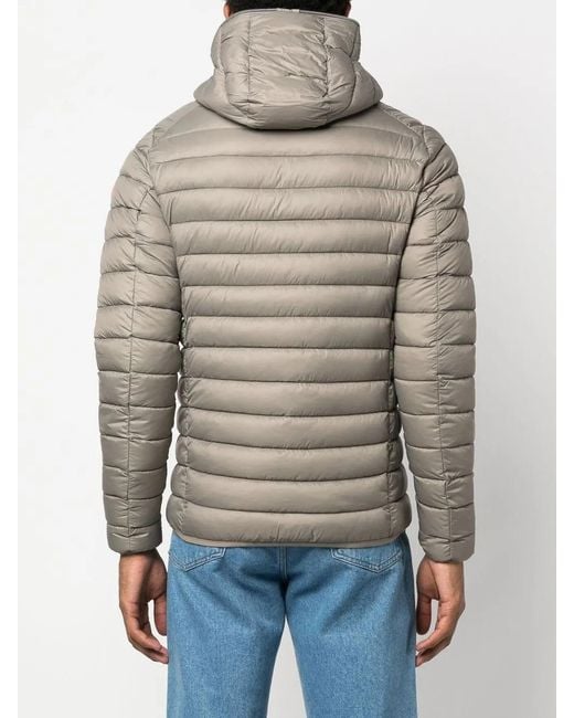 Save The Duck Gray Donald Logo-Patch Hooded Padded Jacket for men