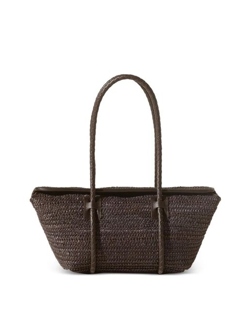 Hereu White Leather-Framed Raffia Shoulder Bag