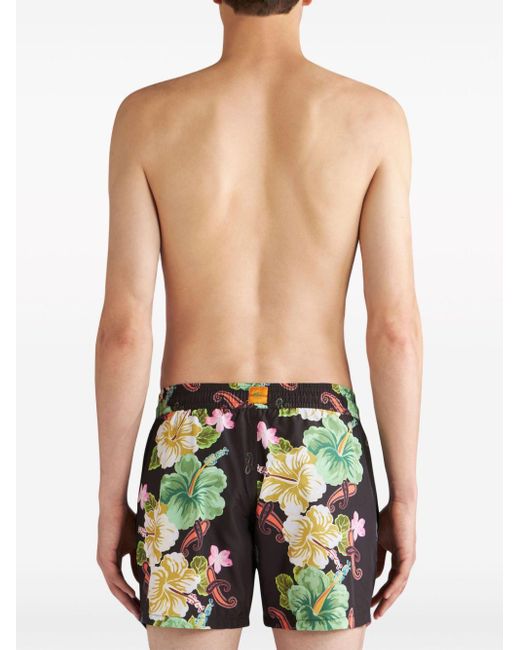 Etro Green Floral-print Swim Shorts for men