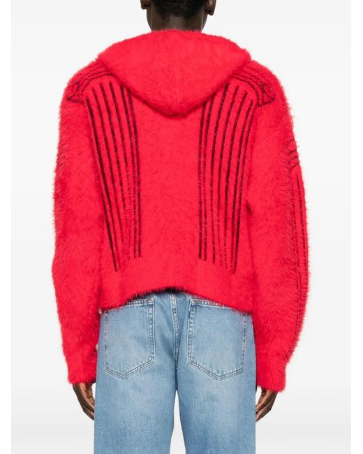Aries Red Column-Print Zip-Fastening Hoodie for men
