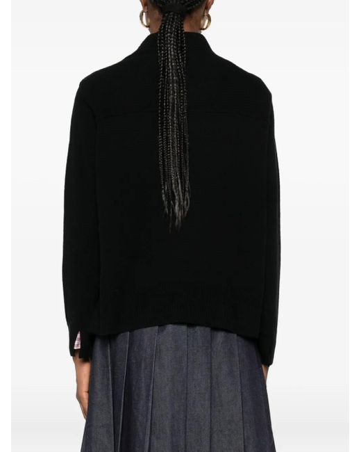 Maison Kitsuné Black V-Neck Wool Sweater