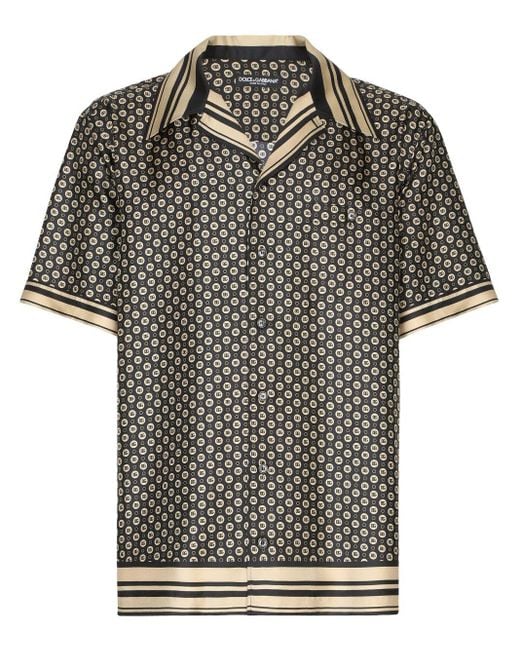 Dolce & Gabbana Gray Geometric-print Silk Shirt for men