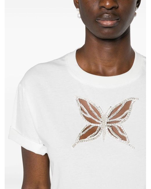 Maje White Butterfly-embellished Cotton T-shirt