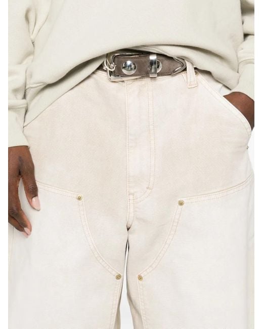 6397 White Panelled Washed-Effect Shorts