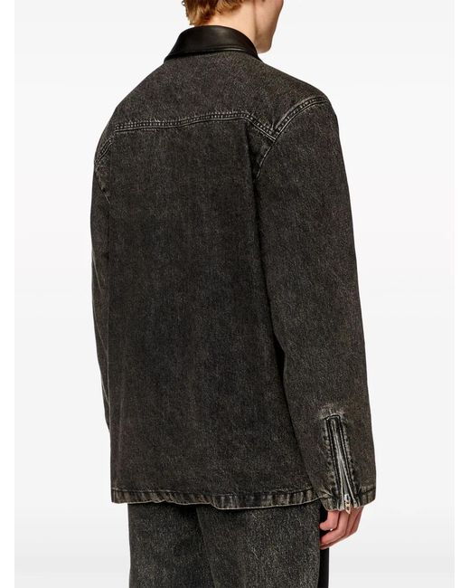 DIESEL Black L-Stoller Panelled Leather Jacket for men