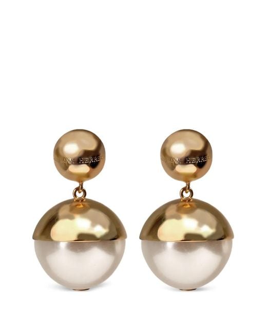 Carolina Herrera Metallic Pearl-Drop Earrings