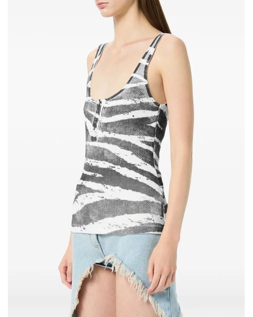 Blumarine Gray Zebra-Print Ribbed Top