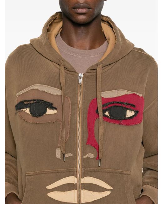 Kidsuper Brown Face-Appliqué Zip-Up Hoodie for men
