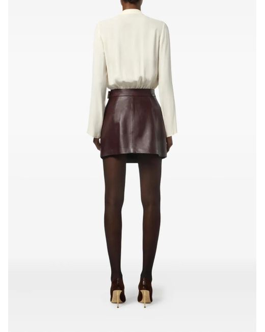 Elisabetta Franchi Brown Asymmetrical Leather Mini Skirt
