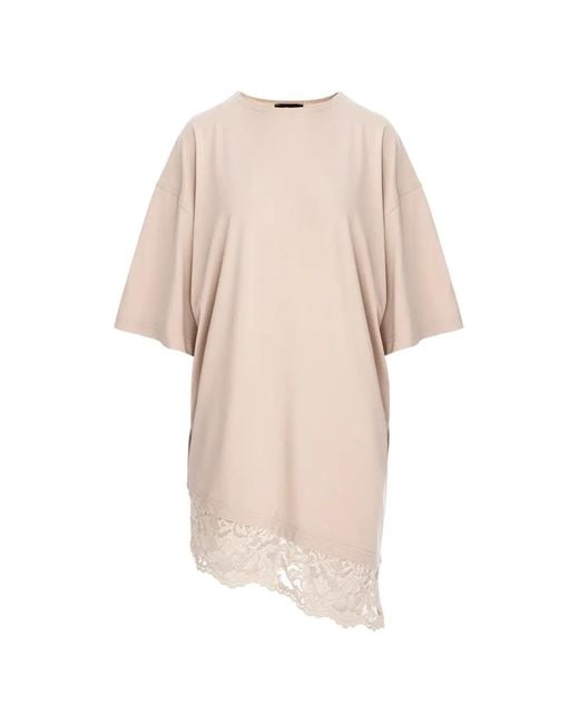 Hamza Natural Japan Lace-Trim Asymmetric Dress
