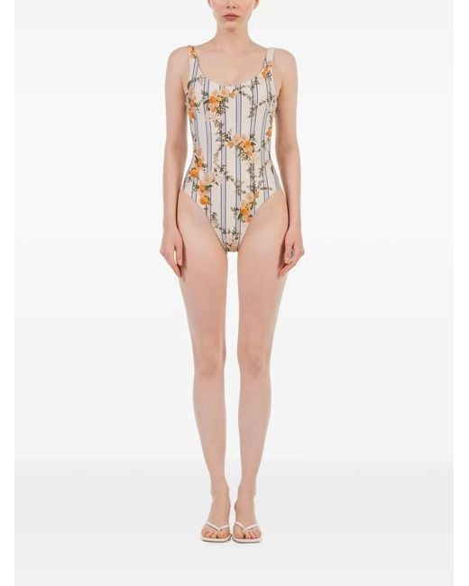 Agua Bendita White Gema Valle Floral-Embroidered Swimsuit
