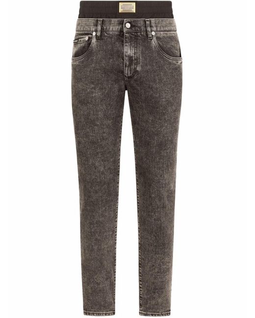 Dolce & Gabbana Gray Layered-waistband Slim Fit Jeans for men