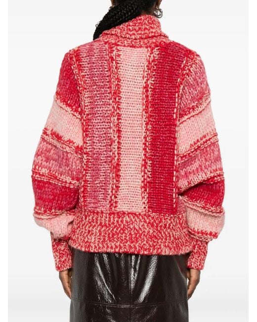 Roberto Collina Red Striped High-Neck Sweater
