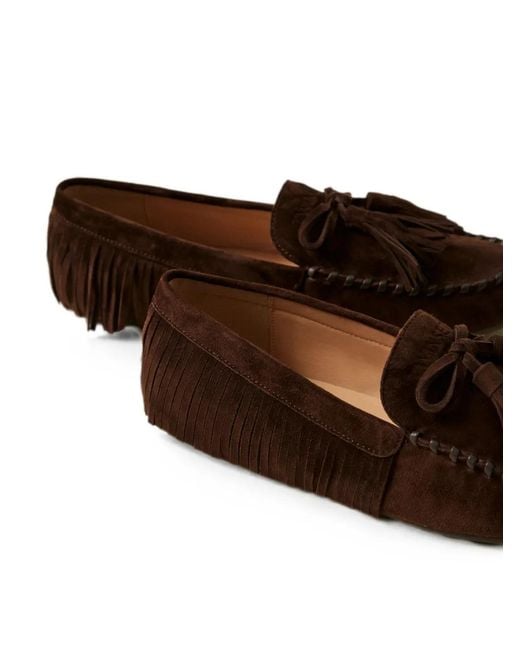 Twinset Brown Suede Loafers With Fringes