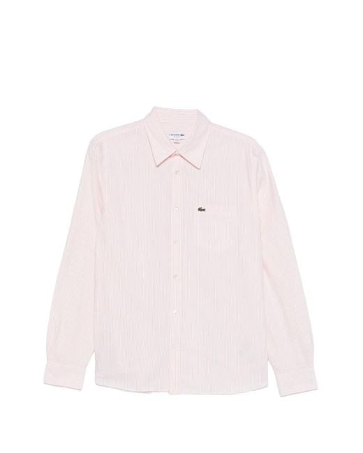 Lacoste Gestreept Overhemd in het Pink voor heren