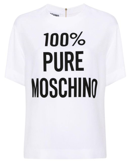 Moschino White Bluse mit Slogan-Print