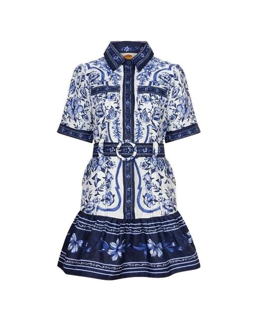 Farm Rio Blue Porcelain Garden Belted Dress