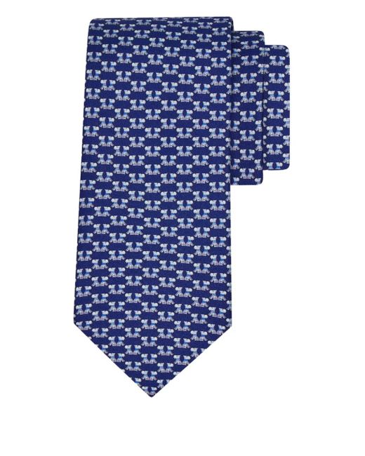 Ferragamo Blue Terrier Print Silk Tie for men