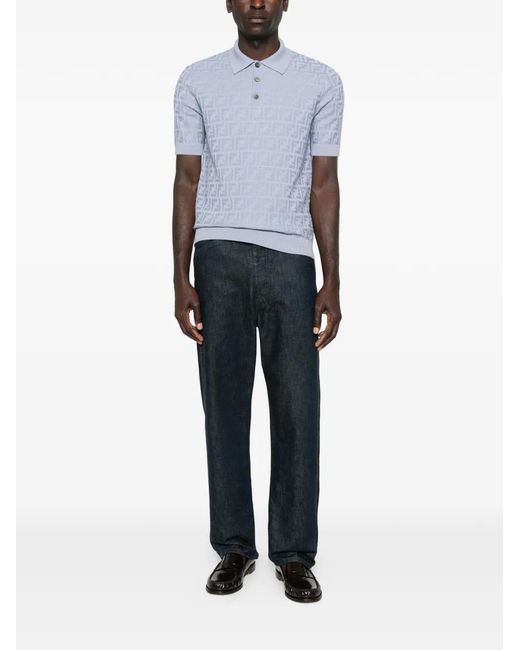 Fendi Blue Ff-Motif Polo Shirt for men