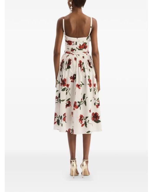 Oscar de la Renta White Hibiscus Cotton Poplin Dress