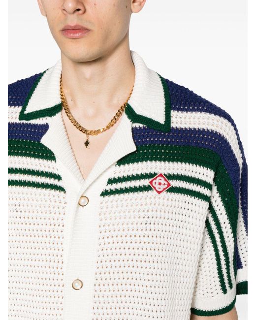 Casablancabrand Blue Striped Crochet-knit Shirt for men