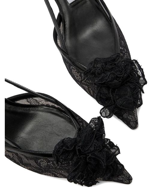 Jimmy Choo Black Mimmi Lace-Flower Pumps