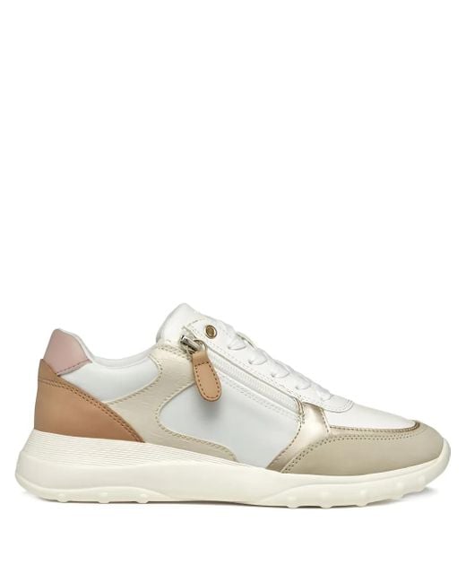 Geox White Alleniee Zip-Fastening Leather Sneakers