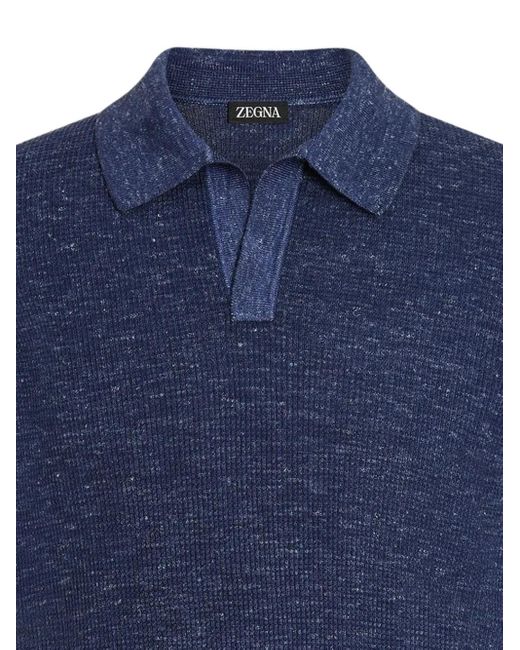 Zegna Blue Mélange-Effect Polo Shirt for men